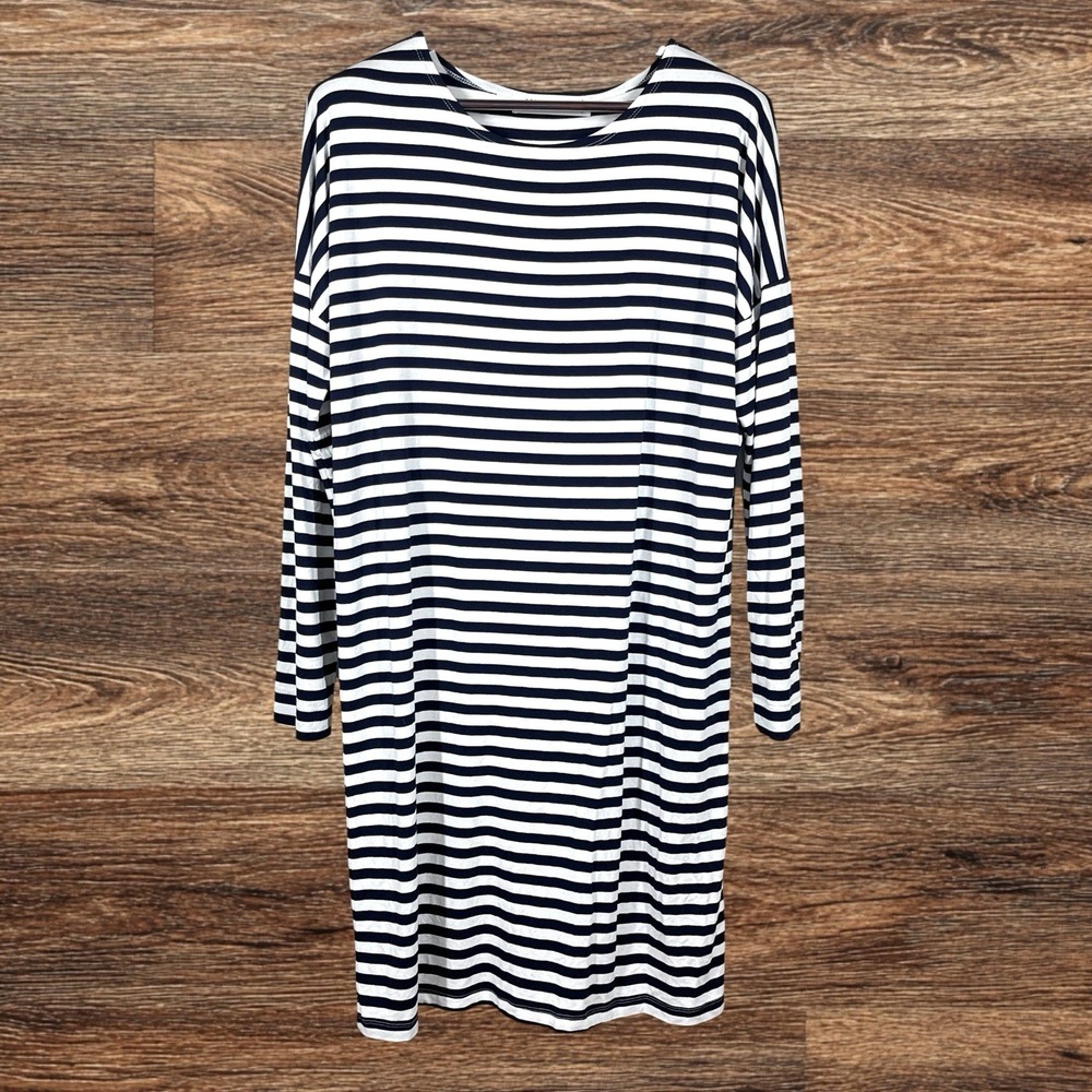 Sonnet James Reese Play Dress Size M Navy Striped Long Sleeve Midi Relaxed Fun